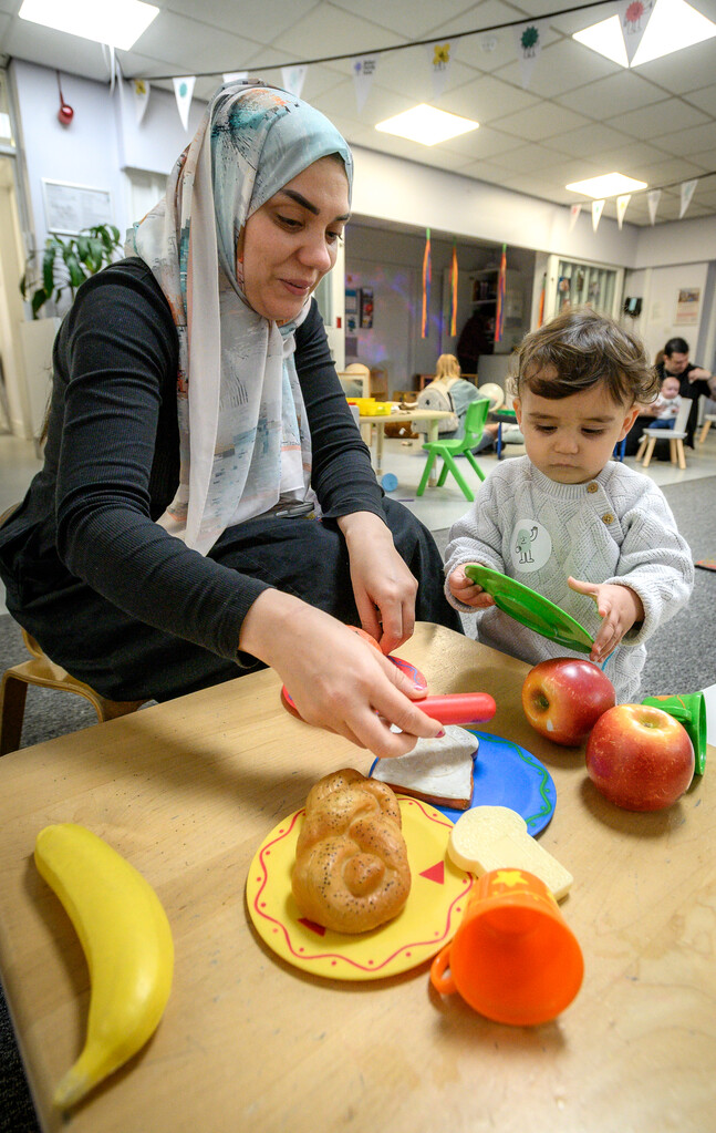 Mother and baby with food